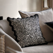 Scalloped Edge Cushion in Black Luxury Embroidered 